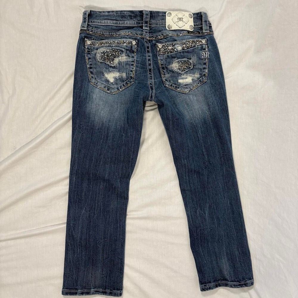 Miss Me low rise Signature Crop Jeans distressed embellished size 28 y2k mcbling